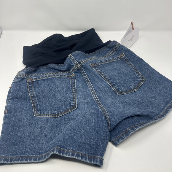 NWT! Isabel Maternity Midi Full Cross-Over Panel Jean Shorts - Size 4 - Picture 2 of 7